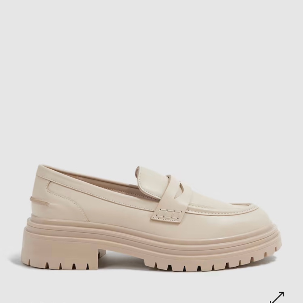 REISS Adele Leather Chunky Cleated Loafers in Ecru